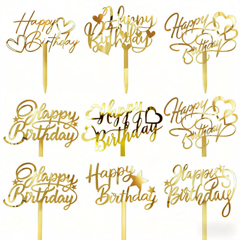 Gold acrylic cake topper laser-cut motif variety display