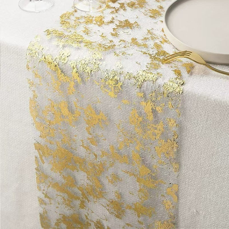 Gold Foil Mesh Table Runner – Disposable Tablecloth for Christmas, Wedding, Party & Halloween Decor (Gold/Silver/Black Gold/Rose Gold, 28cm x 2.75m/5m/10m/15m/20m/30m)