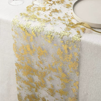 Gold Foil Mesh Table Runner – Disposable Tablecloth for Christmas, Wedding, Party & Halloween Decor (Gold/Silver/Black Gold/Rose Gold, 28cm x 2.75m/5m/10m/15m/20m/30m)