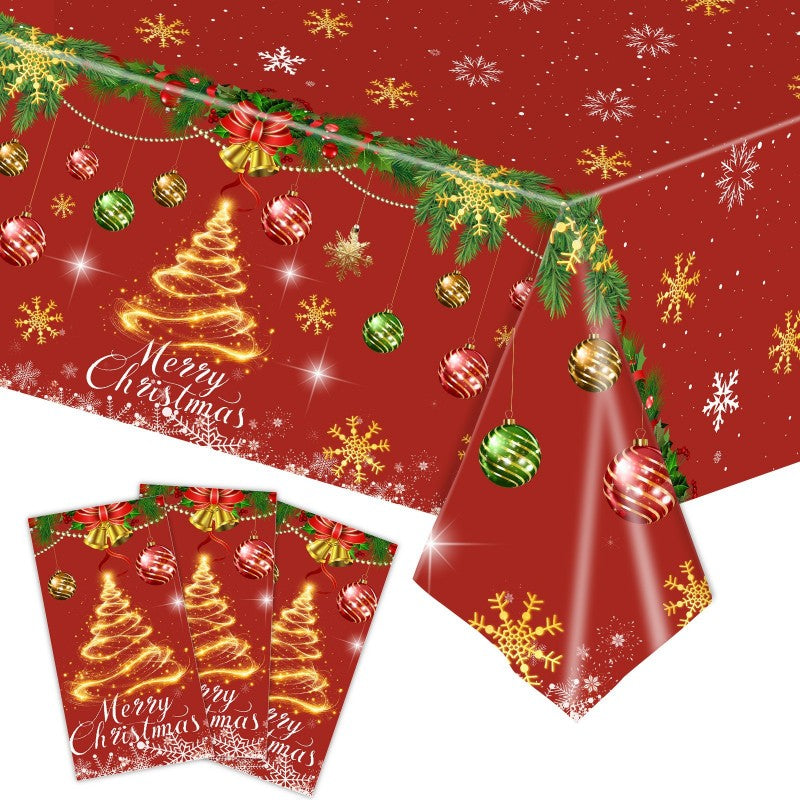 Disposable Christmas Party Tablecloth – Red Snowflake & Gingerbread Man PE Waterproof Cover for Holiday, Wedding & Festive Table Decor