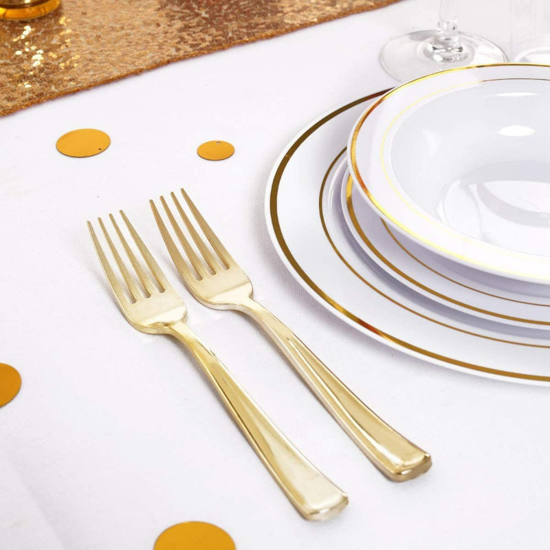 Disposable PS Dinner Plates 6-10.25 Inch - Gold Rim, Food Grade & Rose Gold Finish