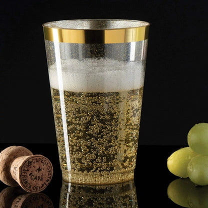 Gold Rim Disposable Hard Plastic Cups – 300ML/10OZ Elegant Clear Cups for Tiramisu, Wedding, Birthday & Party (Gold/Silver/Rose Gold/Gold Powder Rim, 25pcs/pack)