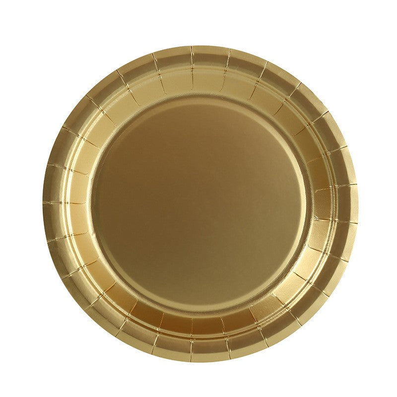 Custom Gold Foil Paper Plates - Heavy Duty 300g Disposable Laser Round Plates for Events