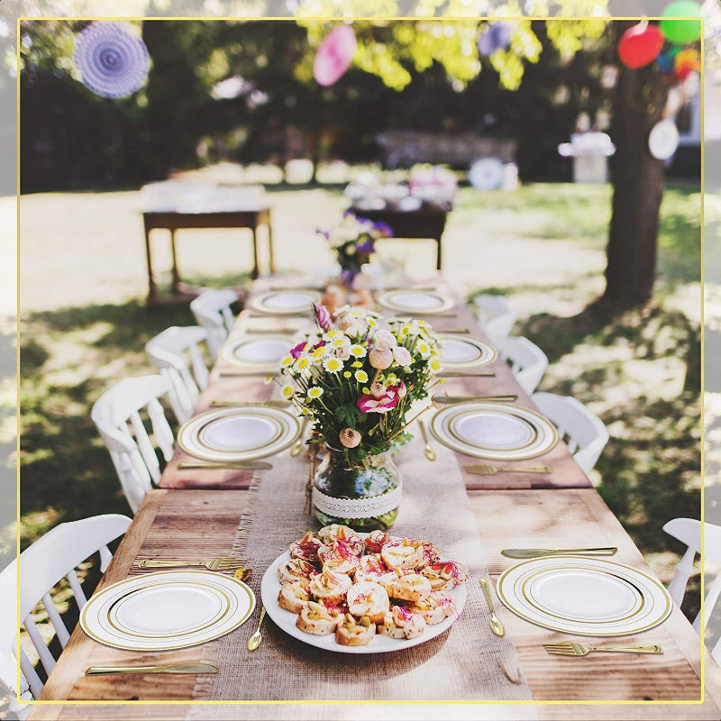 Disposable PS Dinner Plates 6-10.25 Inch - Gold Rim, Food Grade & Rose Gold Finish