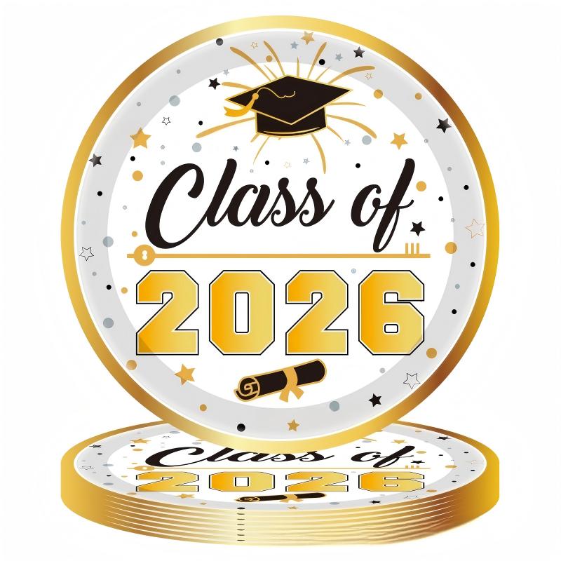 Gold Graduation Party Tableware Set | Disposable Plates, Cups, Napkins & Cutlery | 2026