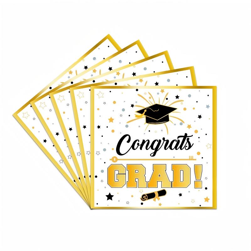 Gold Graduation Party Tableware Set | Disposable Plates, Cups, Napkins & Cutlery | 2026