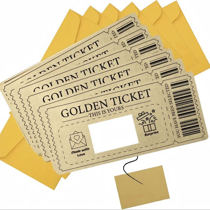 Golden Ticket Scratch Card, DIY Fill-in Voucher with Scratch Sticker for Valentine's Day, Birthday Invitation & Thank You Card