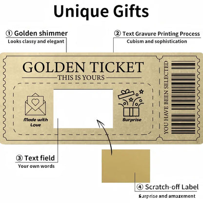 Golden Ticket Scratch Card, DIY Fill-in Voucher with Scratch Sticker for Valentine's Day, Birthday Invitation & Thank You Card
