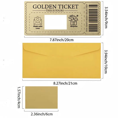 Golden Ticket Scratch Card, DIY Fill-in Voucher with Scratch Sticker for Valentine's Day, Birthday Invitation & Thank You Card