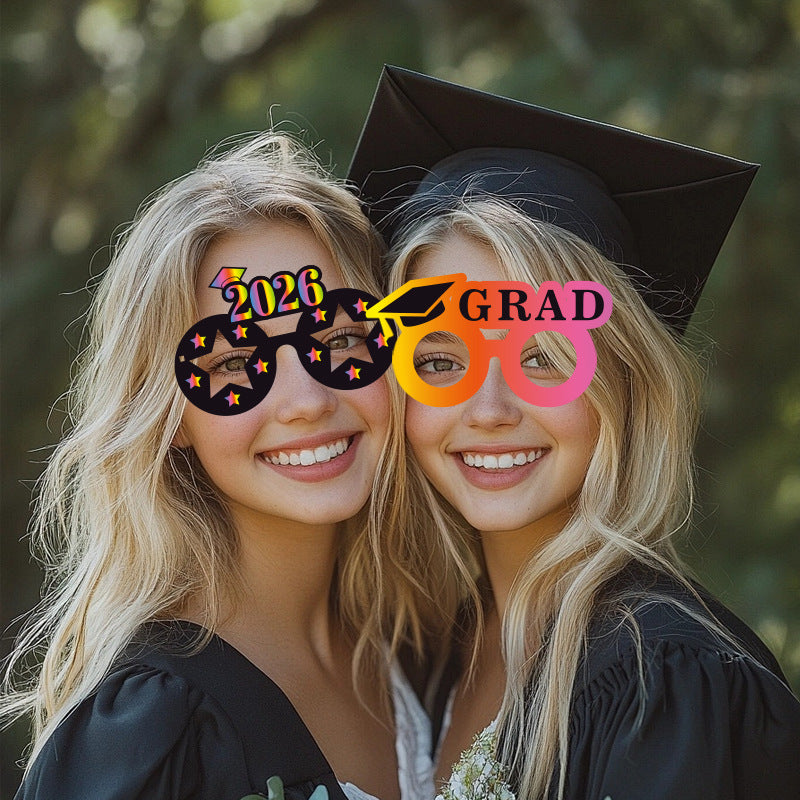 Graduation Party Paper Glasses | 10pcs Photo Booth Props | 2026 Colorful Designs