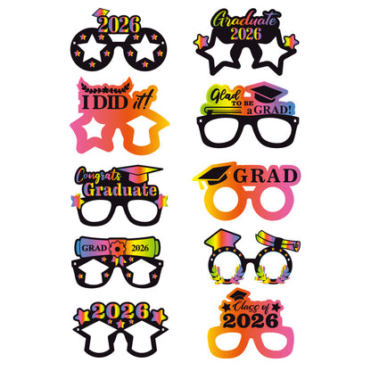 Graduation Party Paper Glasses | 10pcs Photo Booth Props | 2026 Colorful Designs