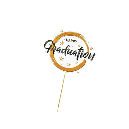 Graduation cake topper circular gold brush ring Happy Graduation badge