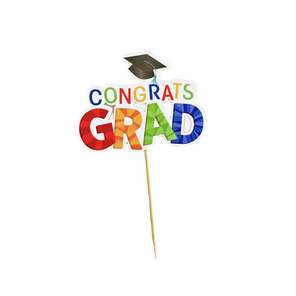 Graduation cake topper mortarboard cap colorful rainbow letters Congrats Grad