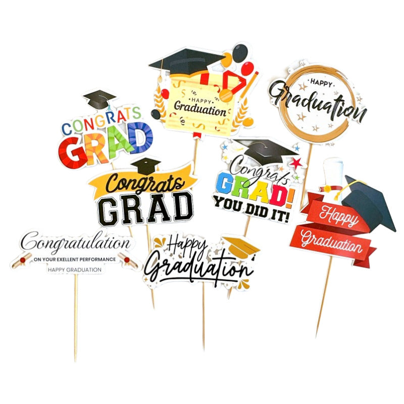 Graduation cake topper full collection 7 design assortment display view