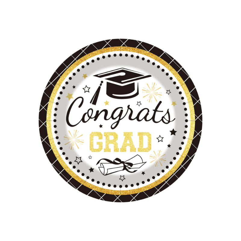 Graduation party tableware 7-inch round dessert paper plate front view