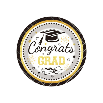 Graduation party tableware 7-inch round dessert paper plate front view