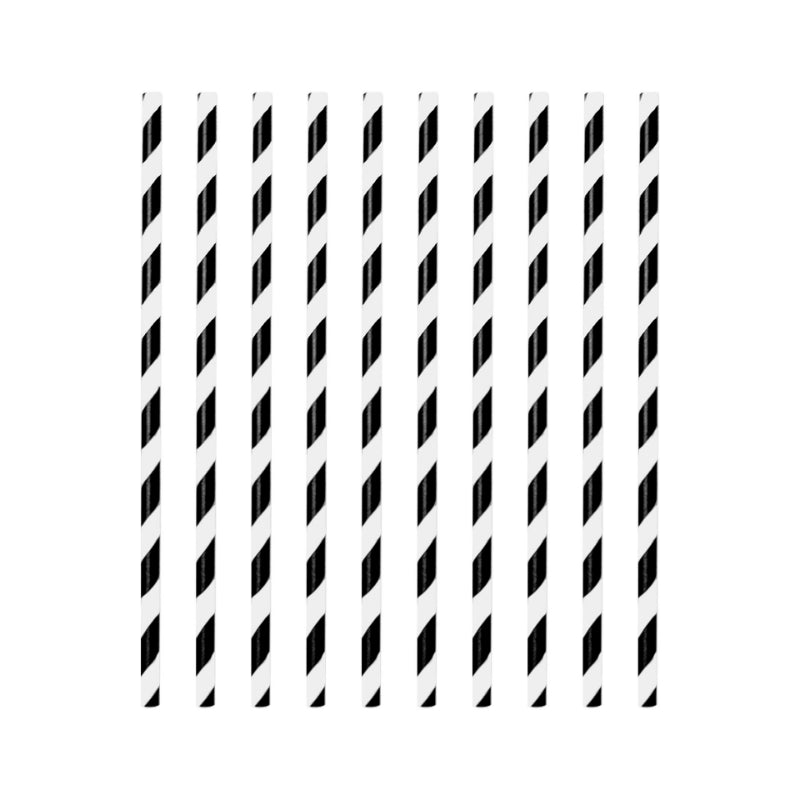 Graduation party tableware striped paper straws arranged in vertical rows