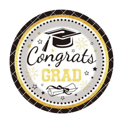 Graduation party tableware 9-inch round dinner paper plate front view