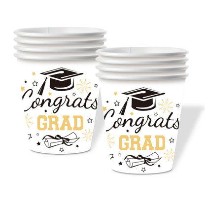 Graduation party tableware 9oz paper drinking cups stacked pair view
