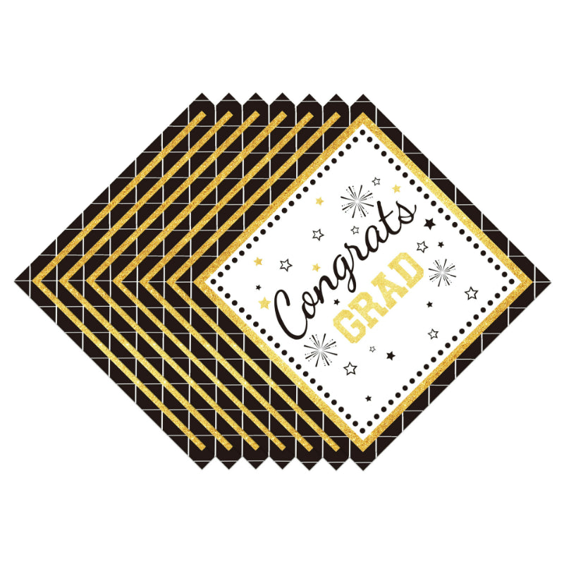 Graduation party tableware folded square paper napkins fanned diamond stack