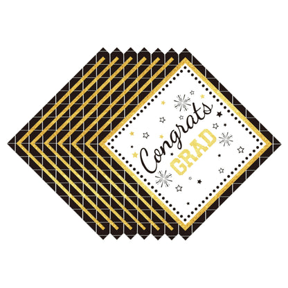 Graduation party tableware folded square paper napkins fanned diamond stack
