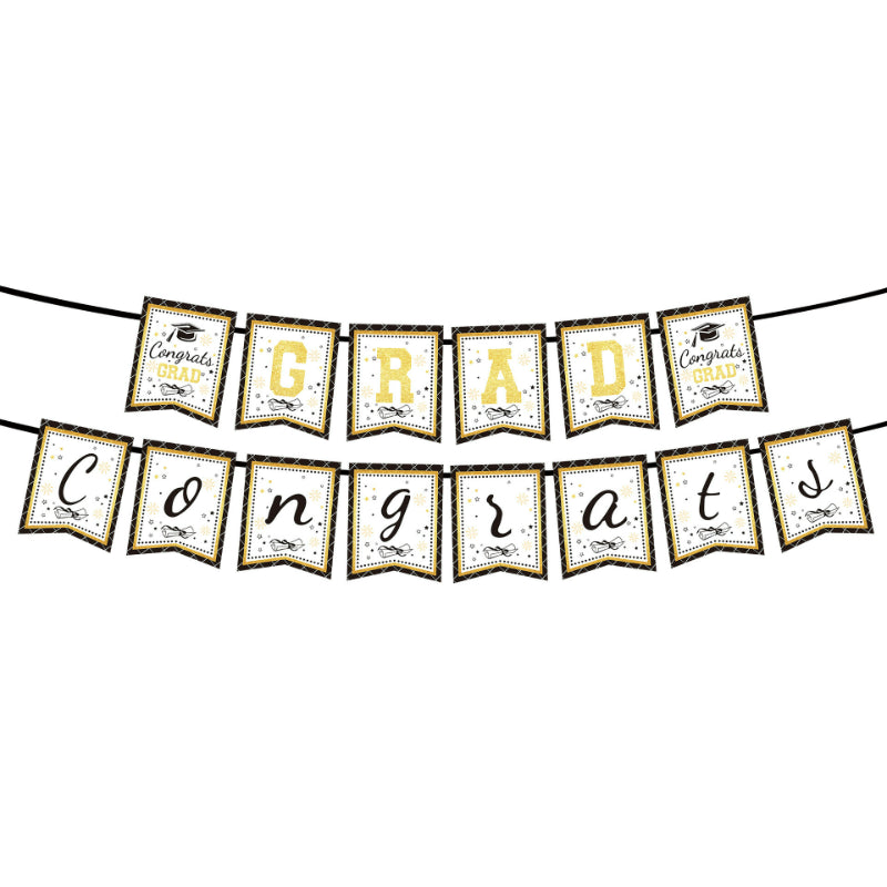 Graduation party tableware hanging pennant flag banner Congrats Grad lettering