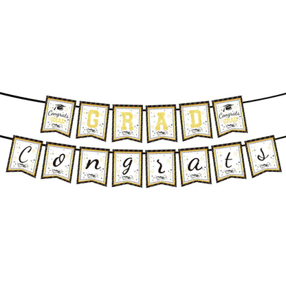 Graduation party tableware hanging pennant flag banner Congrats Grad lettering