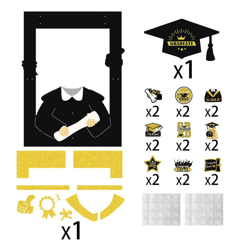 Graduation photo booth frame unassembled parts and accessories breakdown diagram