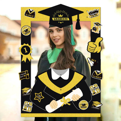 Graduation photo booth frame female graduate handheld portrait orientation
