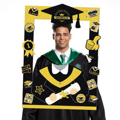Graduation photo booth frame male graduate handheld portrait display view