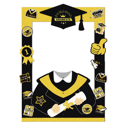 Graduation photo booth frame black gold cutout structure front view