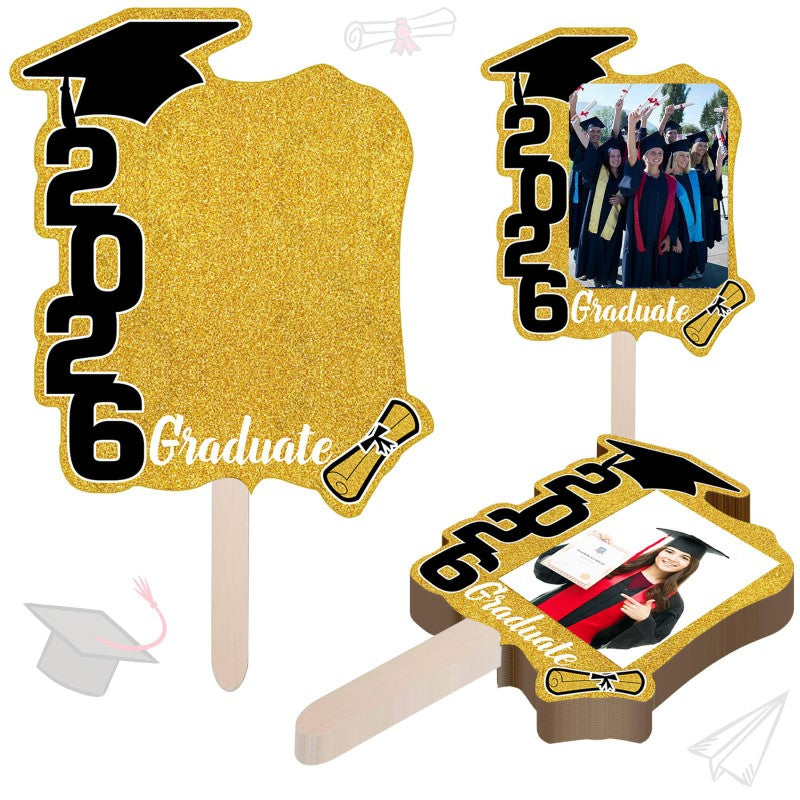 Graduation Handheld Signs & Photo Props | 12pcs per Set | Fan Shape Party Decor