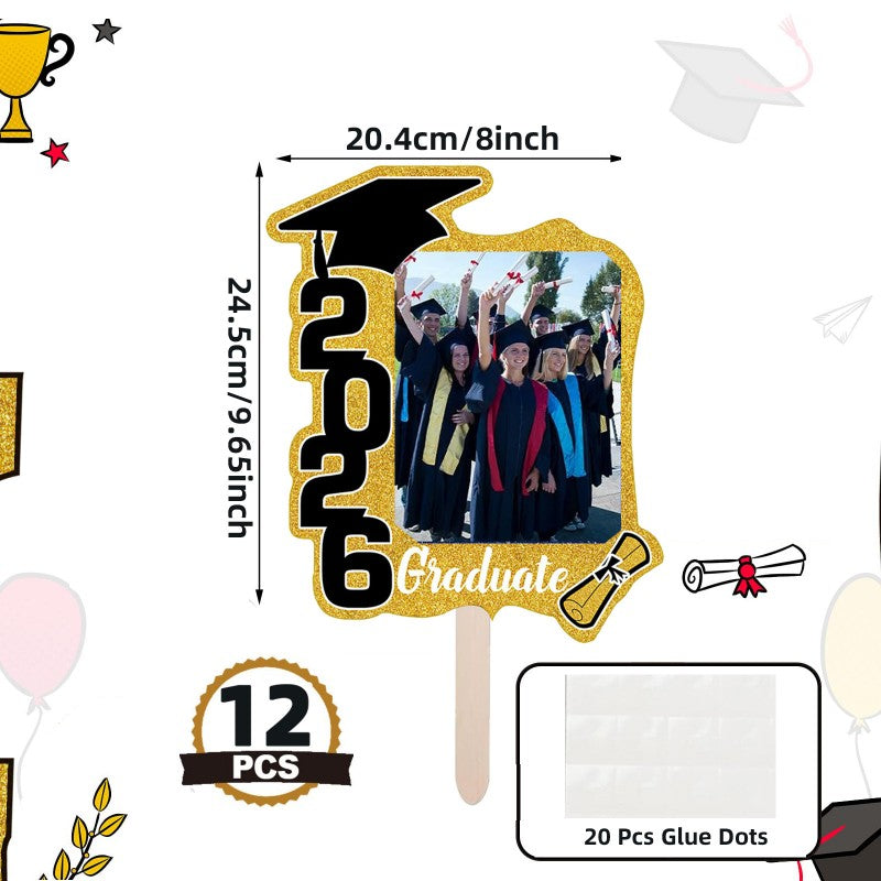 Graduation Handheld Signs & Photo Props | 12pcs per Set | Fan Shape Party Decor