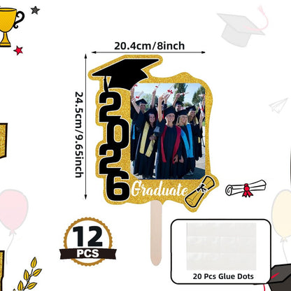 Graduation Handheld Signs & Photo Props | 12pcs per Set | Fan Shape Party Decor