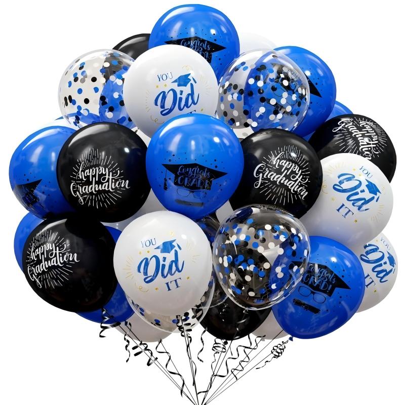 Graduation Balloon Set | Black & Gold Theme 50pcs | 12" Confetti & Chrome Balloons