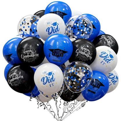 Graduation Balloon Set | Black & Gold Theme 50pcs | 12" Confetti & Chrome Balloons