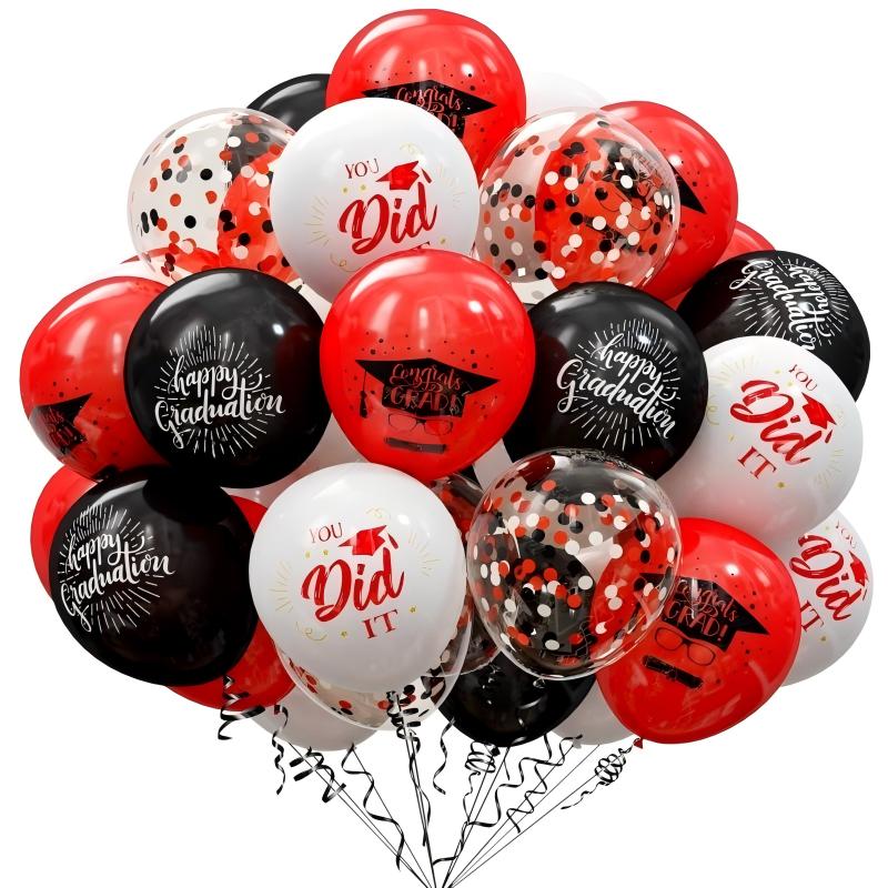 Graduation Balloon Set | Black & Gold Theme 50pcs | 12" Confetti & Chrome Balloons