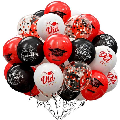 Graduation Balloon Set | Black & Gold Theme 50pcs | 12" Confetti & Chrome Balloons