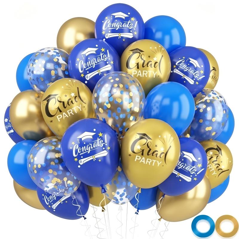 Graduation Balloon Set | Black & Gold Theme 50pcs | 12" Confetti & Chrome Balloons