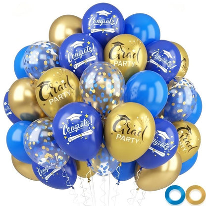 Graduation Balloon Set | Black & Gold Theme 50pcs | 12" Confetti & Chrome Balloons
