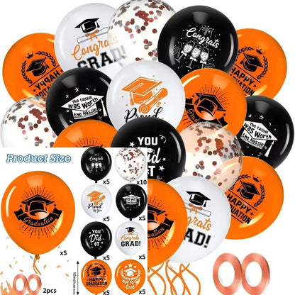 Graduation Balloon Set | Black & Gold Theme 50pcs | 12" Confetti & Chrome Balloons