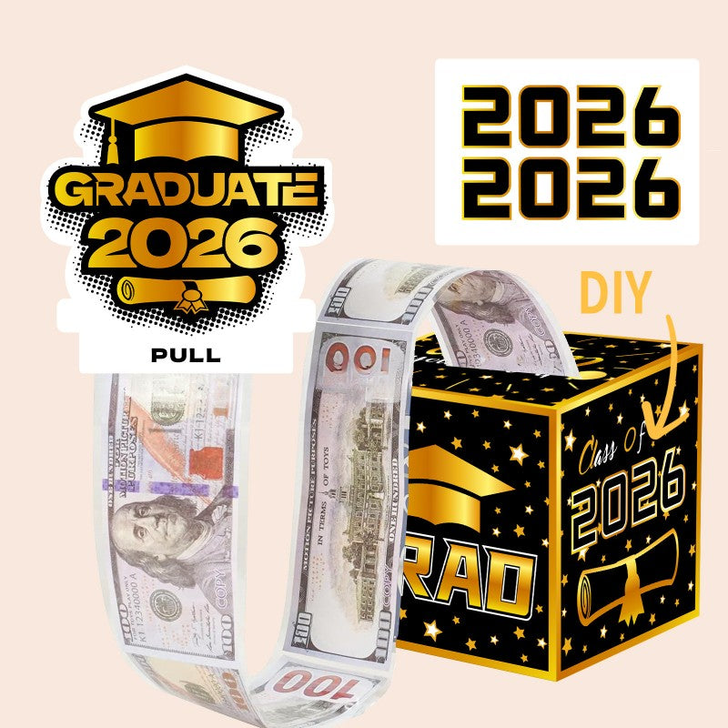 Graduation Money Pull Box | Surprise Gift Box Cash Dispenser | 2026 Party Decoration