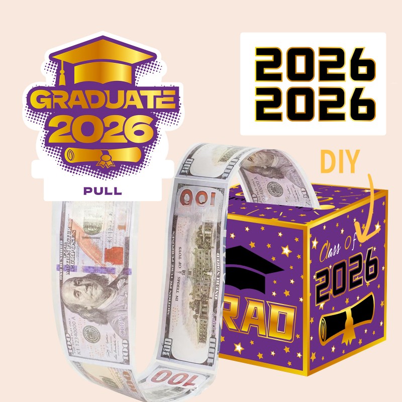 Graduation Money Pull Box | Surprise Gift Box Cash Dispenser | 2026 Party Decoration