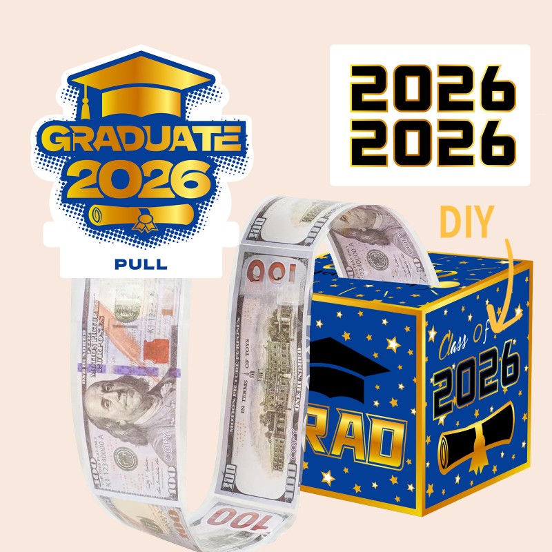 Graduation Money Pull Box | Surprise Gift Box Cash Dispenser | 2026 Party Decoration