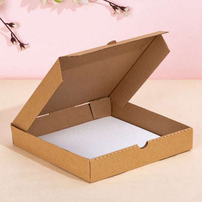 Fluted pizza liner square sheet fitted flat inside open carton