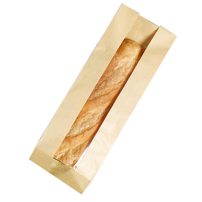 Kraft baguette bag short brown sleeve angled perspective showing side gusset expansion