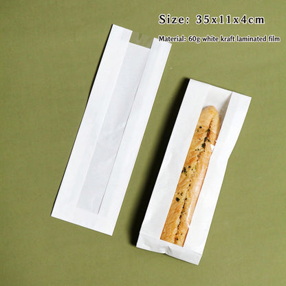 Kraft baguette bag 35x11x4cm bleached white short sleeve with full viewing window