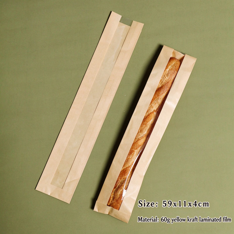 Kraft baguette bag 59x11x4cm natural brown long French loaf sleeve with viewing window