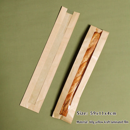 Kraft baguette bag 59x11x4cm natural brown long French loaf sleeve with viewing window
