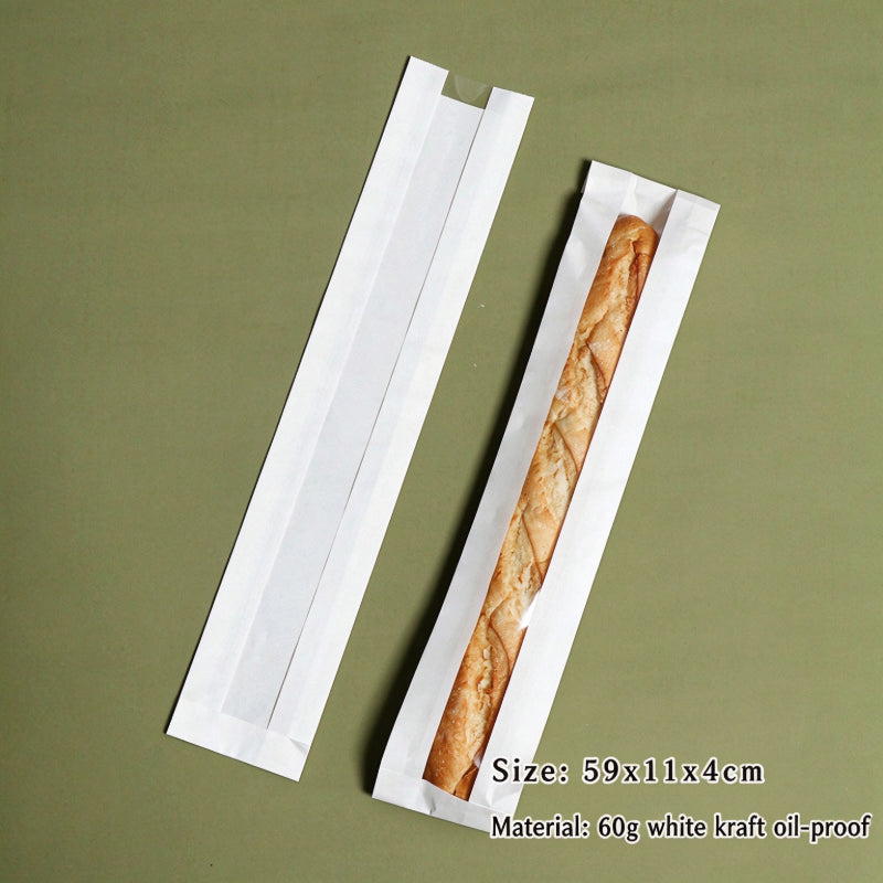 Kraft baguette bag 59x11x4cm bleached white long French loaf sleeve with clear window